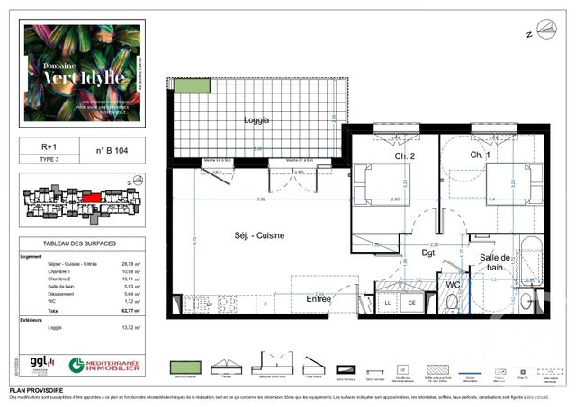 Appartement F3 à vendre - 3 pièces - 62.77 m2 - NARBONNE - 11 - LANGUEDOC-ROUSSILLON - Century 21 Eic Immo